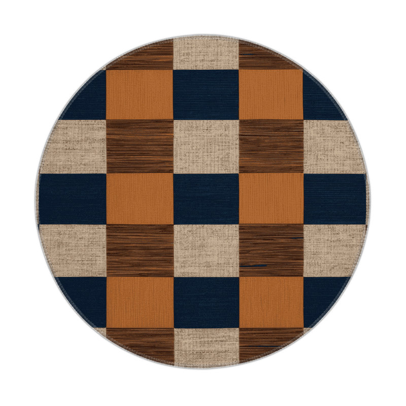 Tapis d'intérieur et d'extérieur à carreaux brun, Rond 5 pi