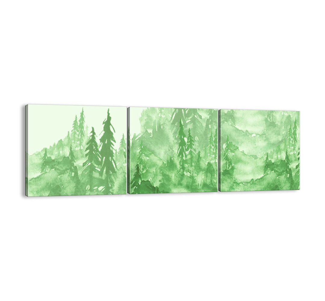 3-tlg. Leinwandbilder-Set - Grafikdruck „Blurry Green Fog”