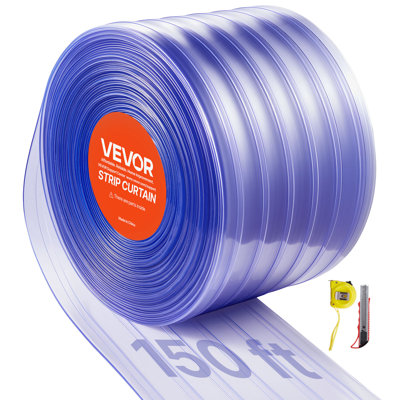 Rideau transparent en PVC transparent, largeur de 101 pi x 12 po, rouleau de vrac pour porte en plastique nervuré, bandes de rideau de congélateur pour portes d'entrée de magasin, de garage, d'entrepôt, d'animalerie