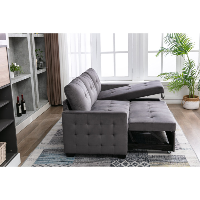 Lit de salon réversible de 77 pouces avec velours gris foncé et rangement modulaire à assemblage rapide pour la zone