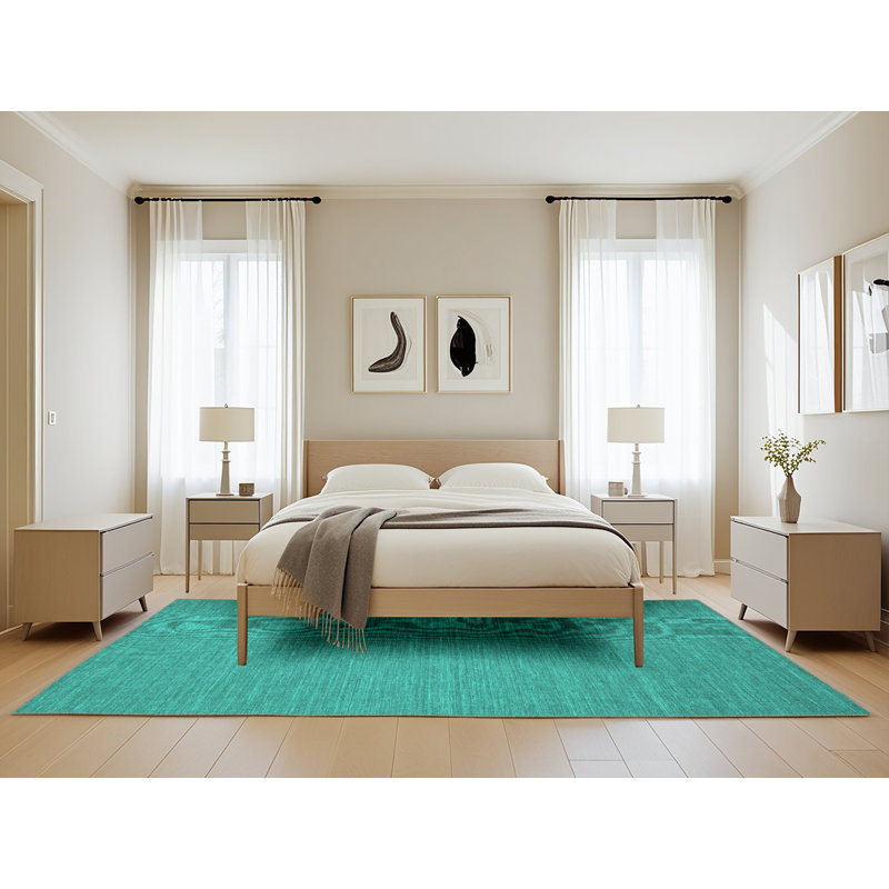 Tapis bleu / vert en laine / polyester rectangulaire tissé à la machine 5 pi x 8 pi Abdulshakur