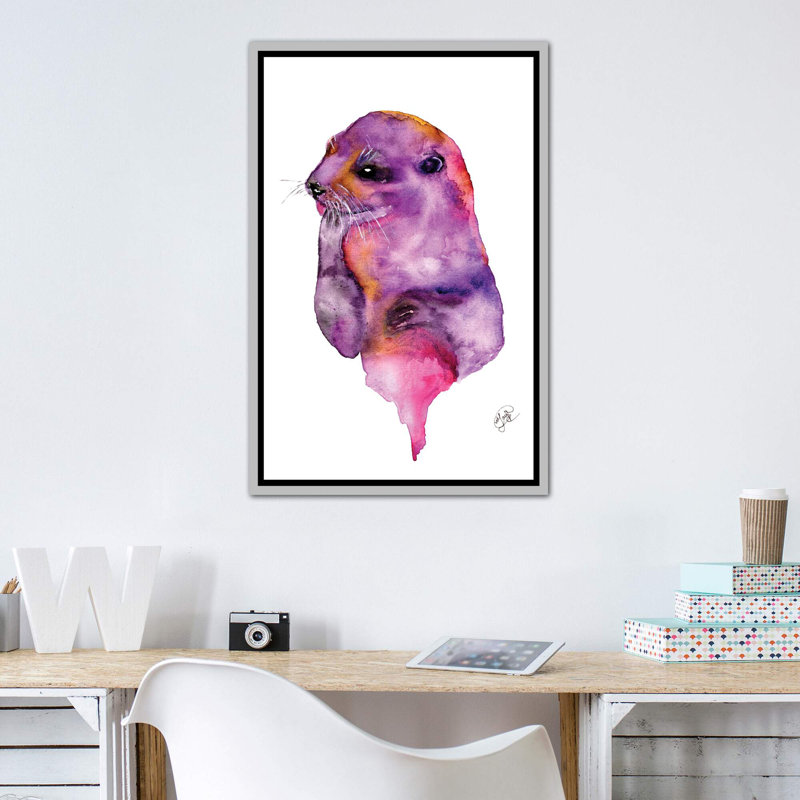 Loutre, art sur toile, H 26 po x l 18 po x P 1,5 po, Toile avec cadre argenté