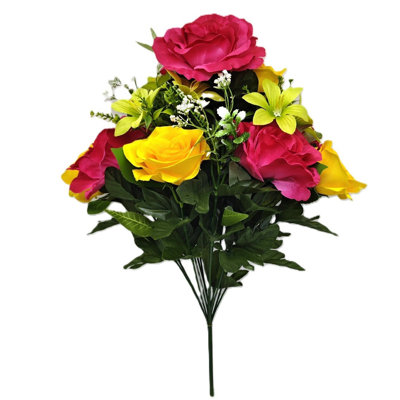 Mixed Roses- Bifurcated Florets And Grass Stalks Artificial Flowers