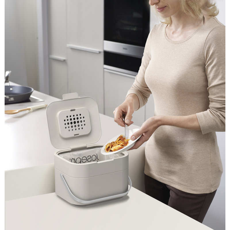 Joseph Joseph Stack 1 Gallon Food Waste Compost Bin with Odour Filter, Stone