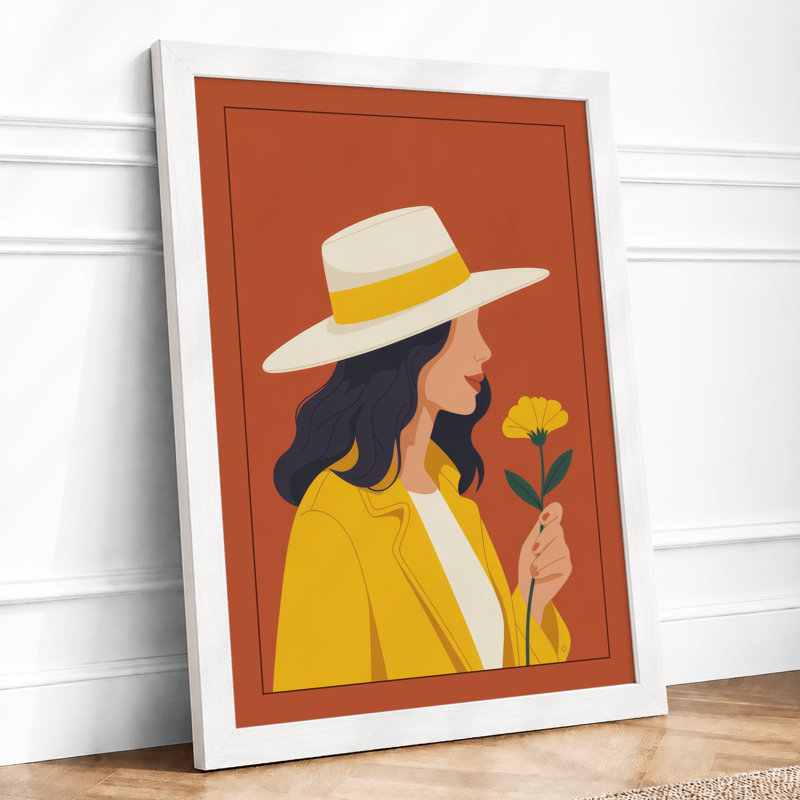 Woman With Yellow Flower Modern - Print, A3 - 42.0 x 29.7 cm, White