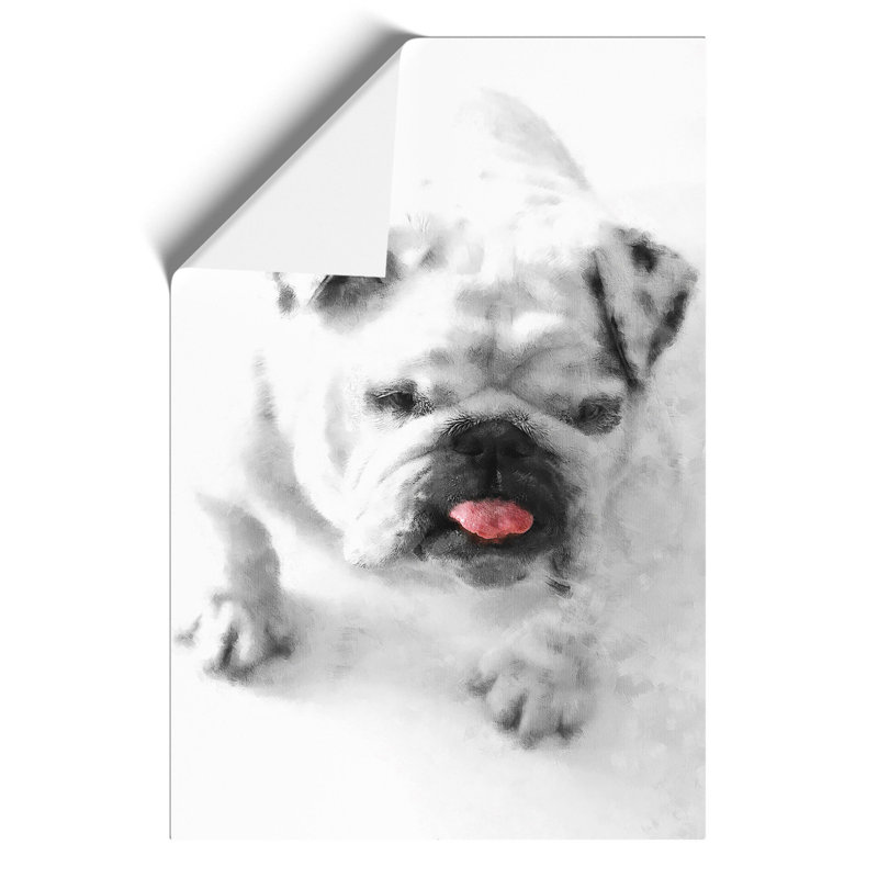 White Bristish Bulldog Painting - Frameless Print, 42cm H x 30cm W x 0.1cm D