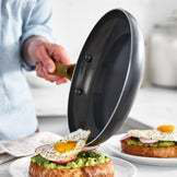 Black Cast Iron Frying Pan with Gold Ceramic Coating Handle