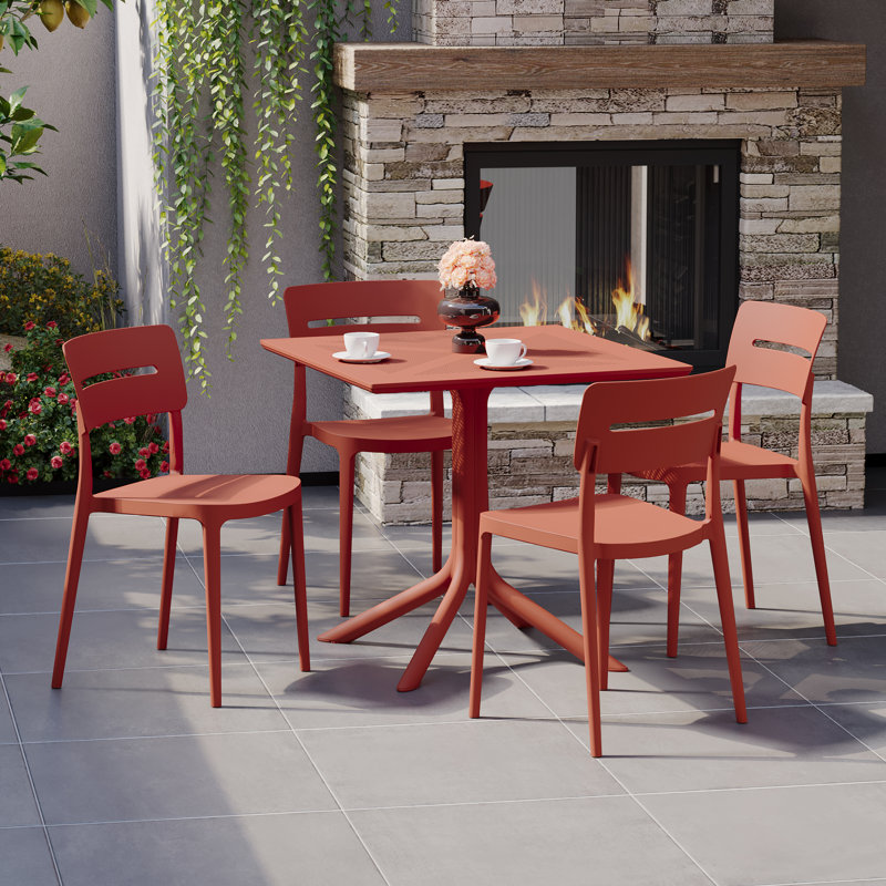 Ensemble repas carré pour 4 personnes, Rouge