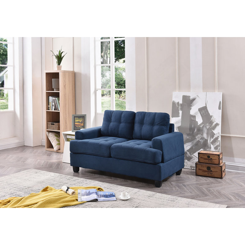 Canapé-causeuse pour salon de chambre à coucher, Microfibre bleue, H 36,02 po x l 58,01 po x P 34,01 po