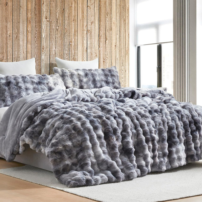 Ensemble d'édredon en polyester, Édredon pour grand lit + 2 taies décoratives sta, Gris / noir