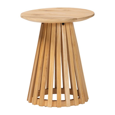 Modern Acacia Wood End Table with Slatted Base