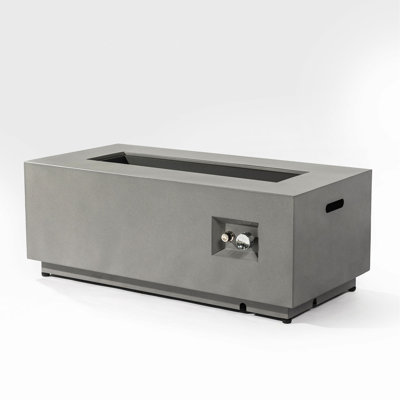 42" Propane Gas Fire Pit Table 2-Pieces, 50000 BTU Rectangular Steel Fire Pit With Glass Wind Guard For Outside Patio Deck Garden Courtyard -Gray