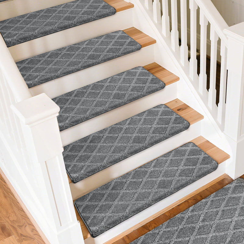 Tapis d'escalier bullnosés antidérapants, Treillis gris diamant, 14