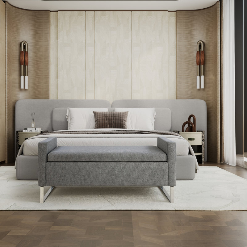 Repose-pieds rembourré moderne avec grand rangement, base en métal pour la chambre à coucher et le salon, banc d'entrée multifonctionnel