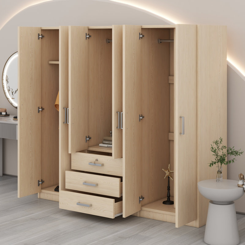 Rangement pour garde-robe en bois à 6 portes avec 6 grands tiroirs, Brun