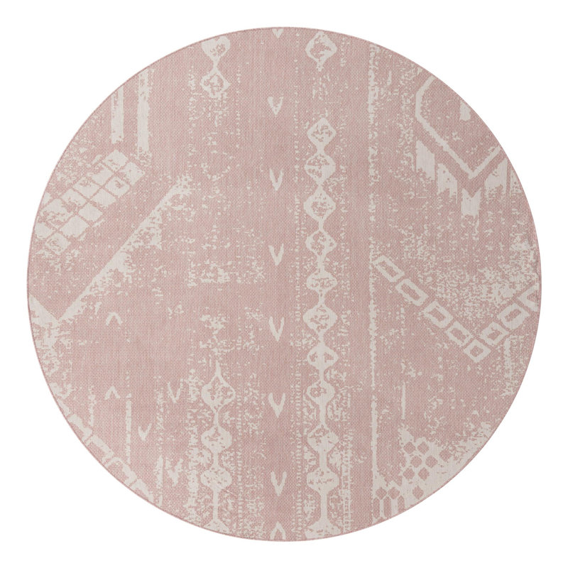 Bomer Geometric Machine Woven Rectangle Polypropylene Indoor / Outdoor Area Rug in Pink, Round 10'8"