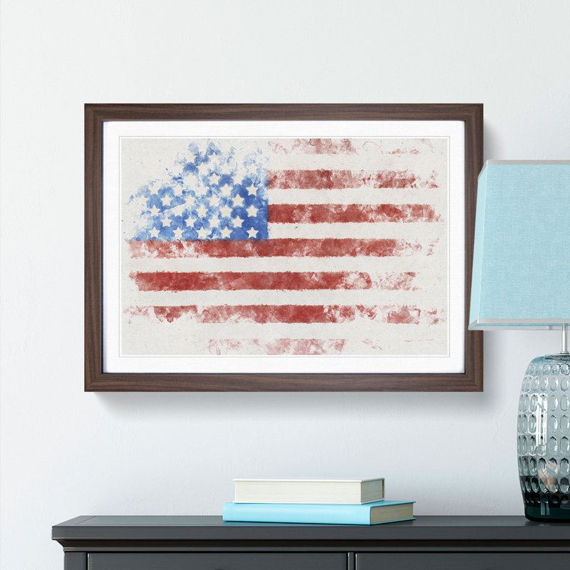 American Flag - Picture Frame Painting Print, 24cm H x 33cm W x 2cm D, Walnut Framed