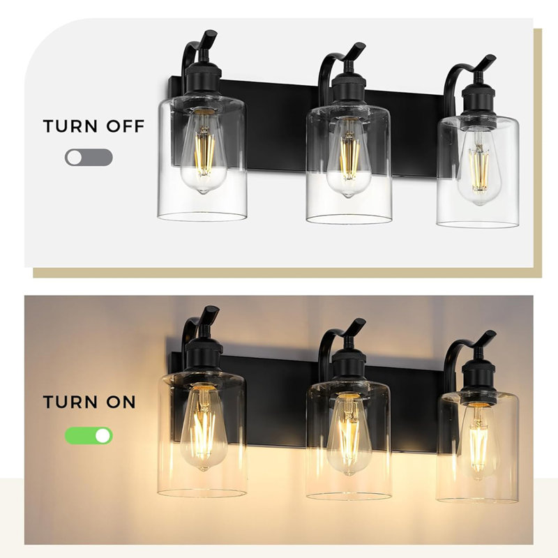 3-Light Bathroom Vanity Light, Wall Sconce, Modern Bathroom Light With Clear Glass, ‎Matte Black