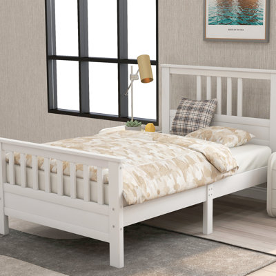 Lit plateforme simple en bois blanc - tête de lit et 10 lattes, facile à assembler, sans sommier avec tête de lit et support à lattes solides, nécessaire, assemblage