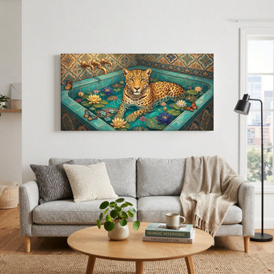 Ensemble de 1 tableau sur toile « Léopard du bain »