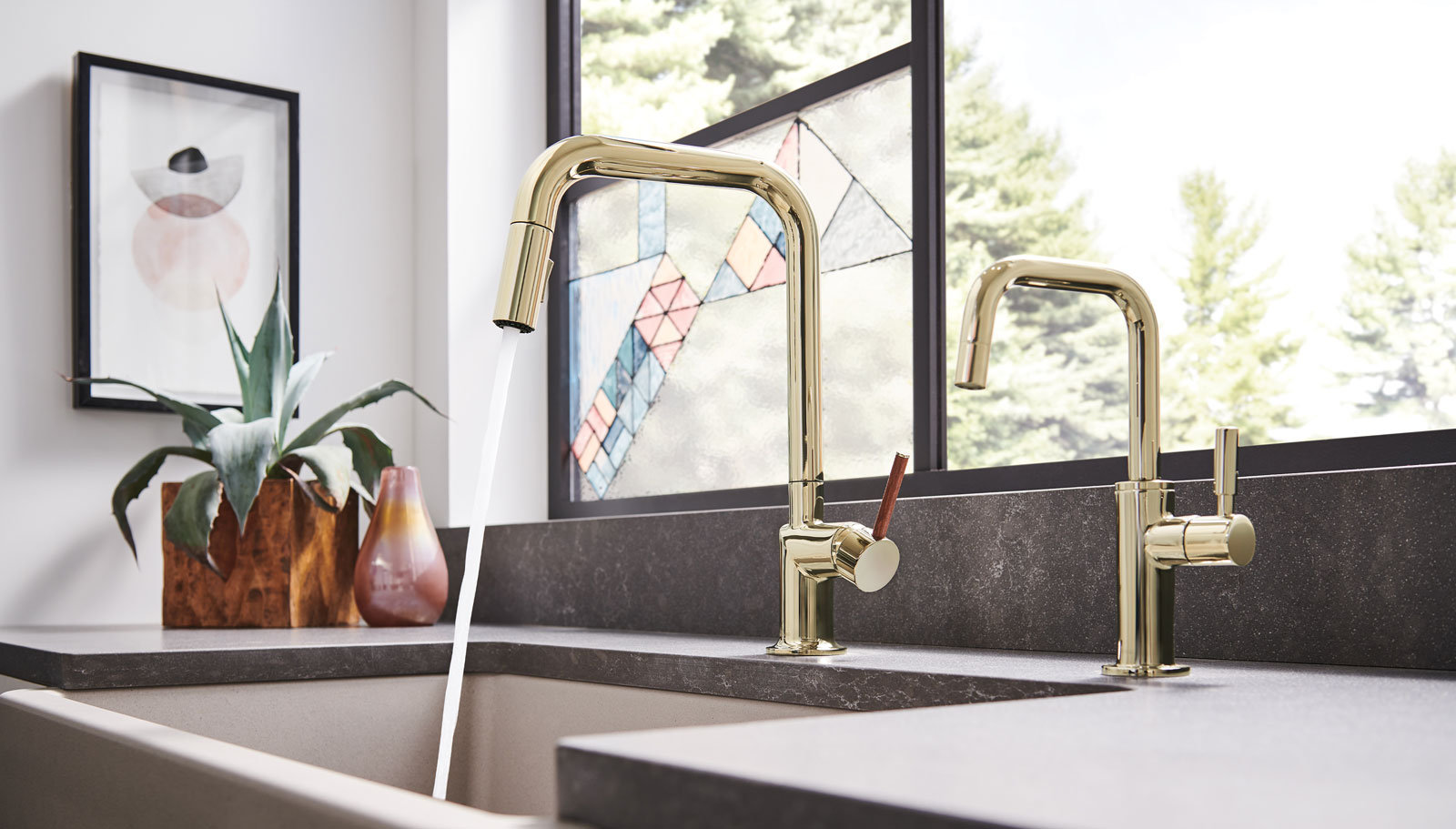 Odin® Bar Faucet with Square Spout, Polished Gold, Wood Lever