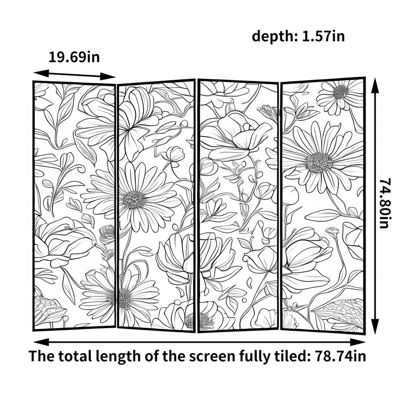 Paravent floral tropical, H 74,8 po x l 78,74 po x P 1,57 po
