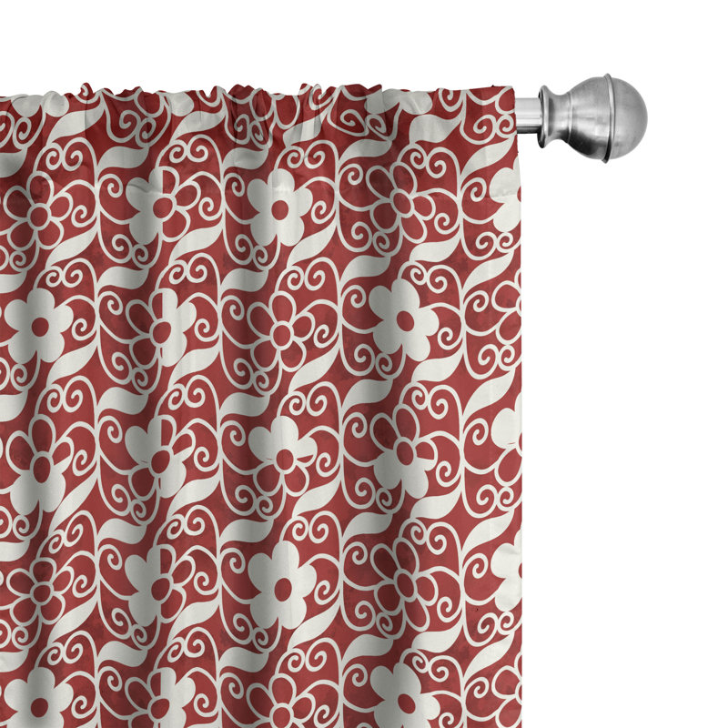 Rideaux chinois à 4 panneaux Ambesonne, fleur de vigne en spirale vermillon et ivoire 68410, L 56 po x L 95 po