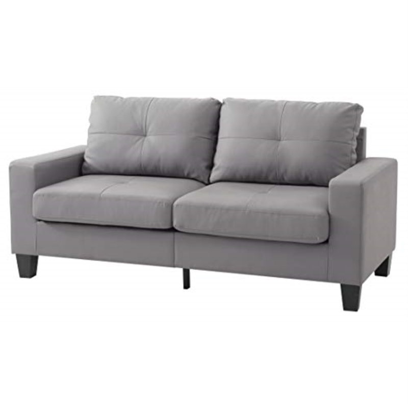 Vegas Faux Leather Square Arm Sofa, Gray Faux Leather