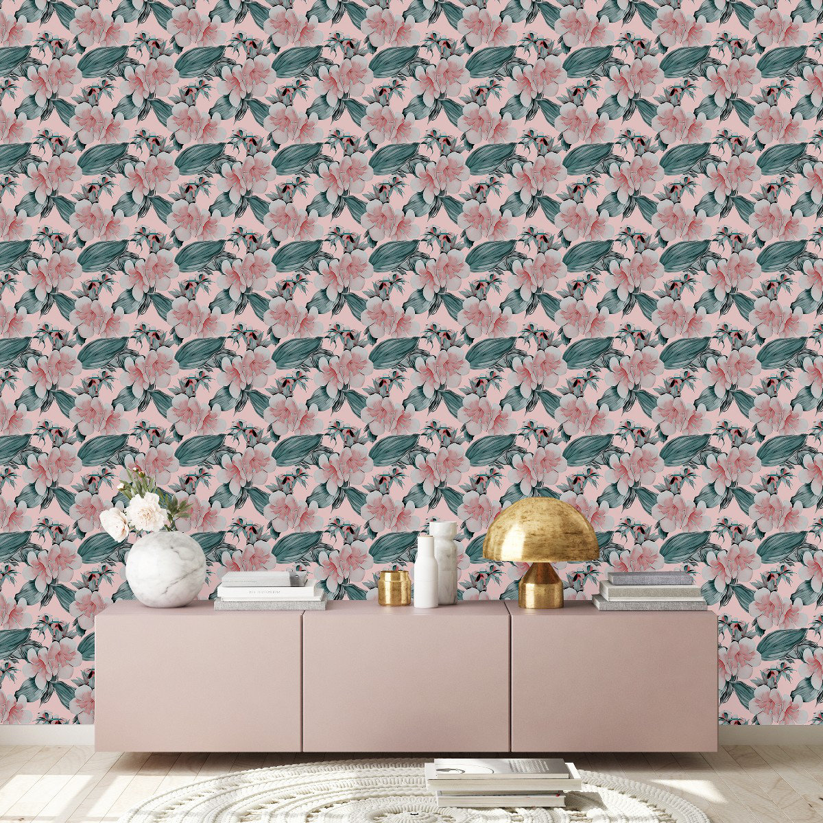 Red Barrel Studio Pink Wallpaper With Gentle Flowers Peel And Stick And ...