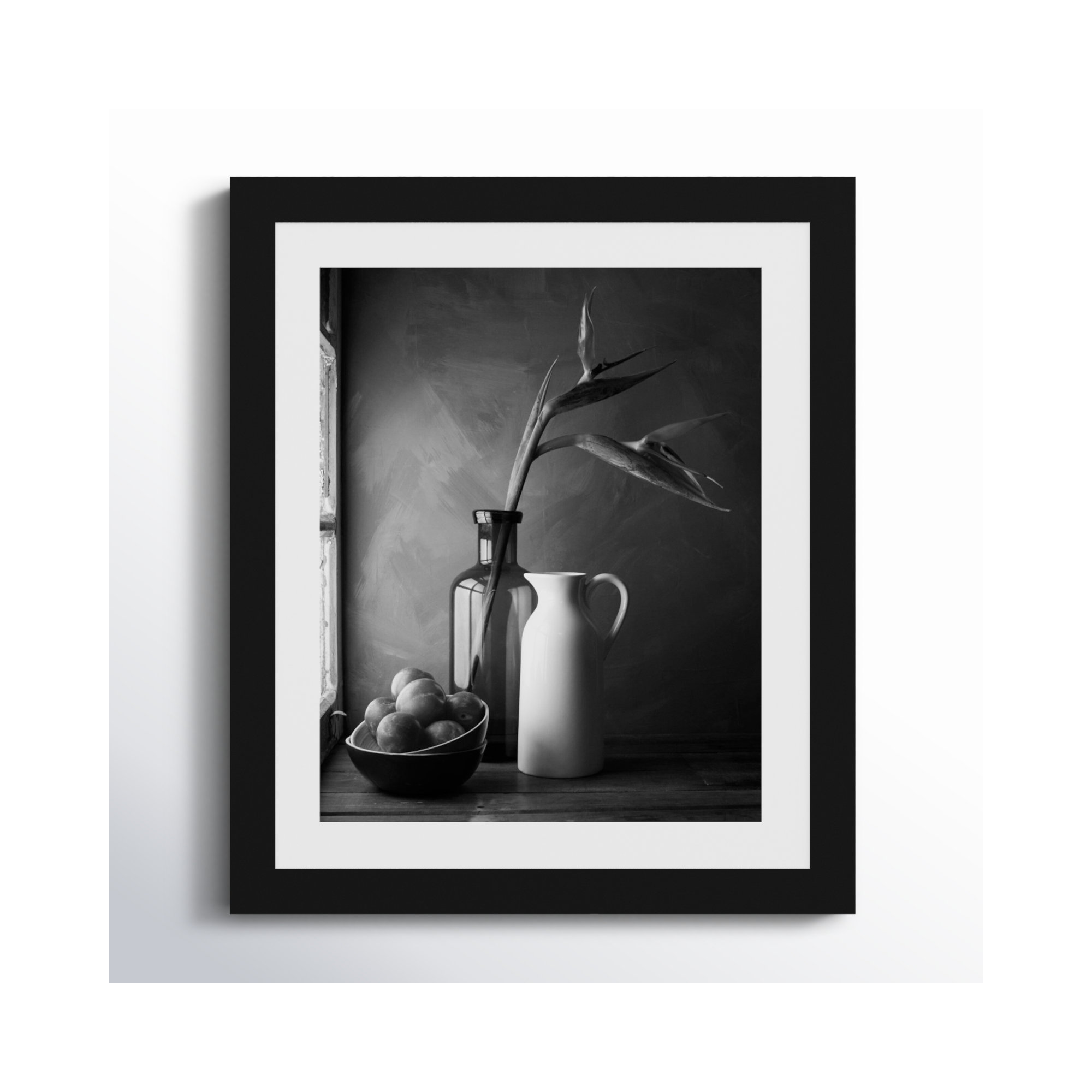 Plums And Jars Still Life by Luiz Laercio, Black, 13" H x 11" W