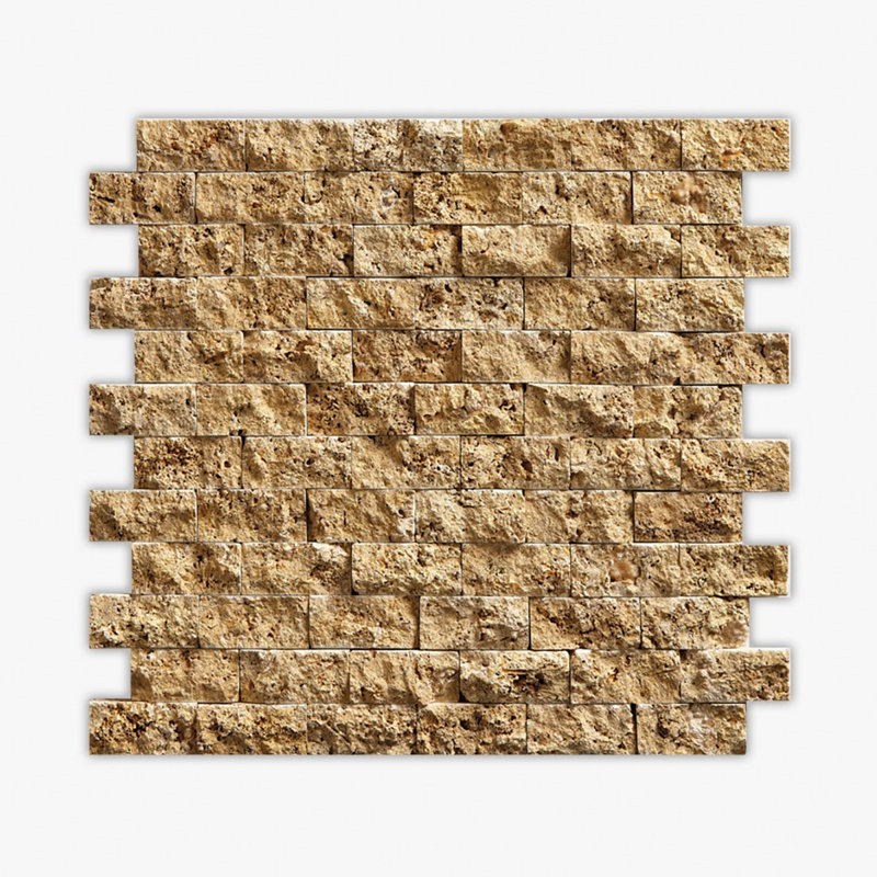 Yellow Splitface 1x2 Brick Travertine Mosaic