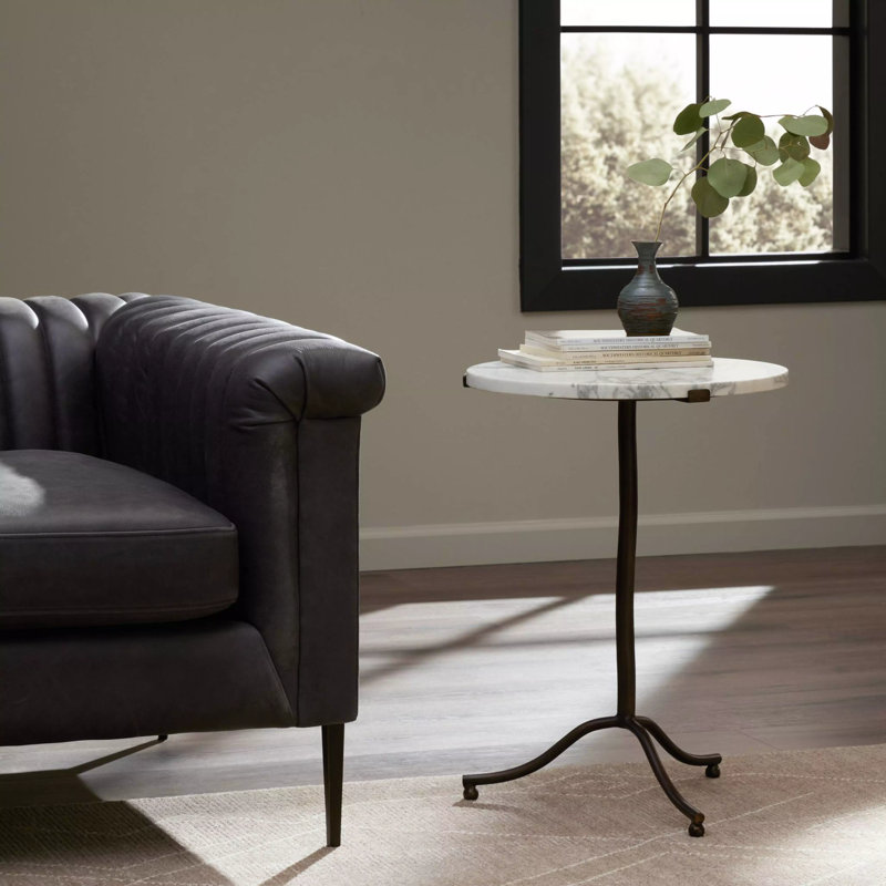 SOPHIE Marble End Table, Veined White Top/Antique Rust Base