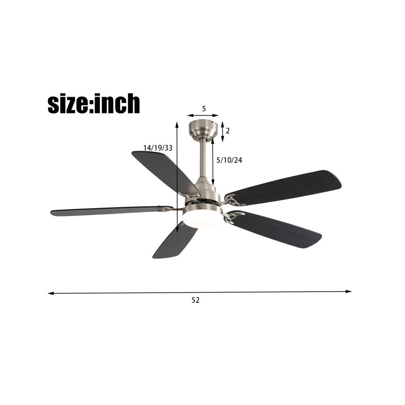 Kayllie 52'' Ceiling Fan with LED Lights, Black, Nickel