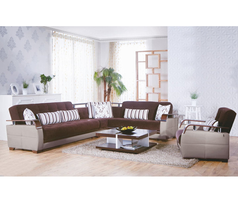 Filoteo Upholstered L-Shaped Sectional Reversible, Colins Brown 100% Polyester