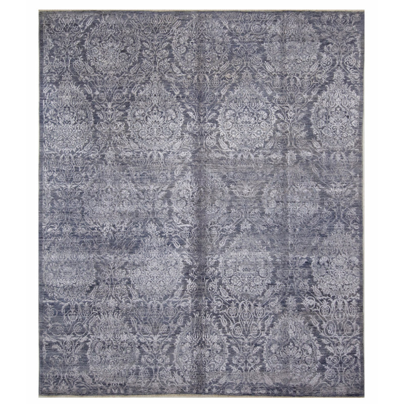 Tapis gris foncé noué à la main de haute qualité