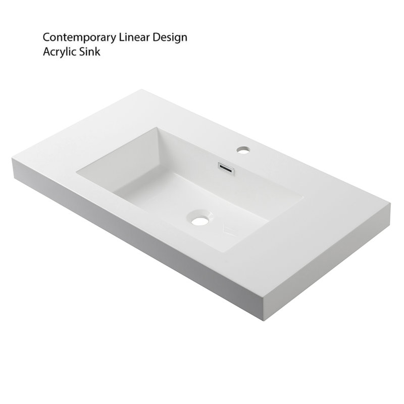Ensemble de meuble-lavabo simple 30 po avec miroir Tyonna, Gris mat, DEL à côtés ronds givrés