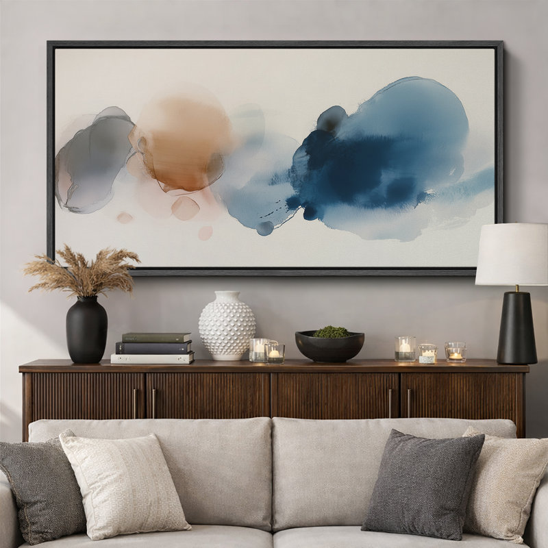 «Abstract Blot in Blue and Brown», reproduction d'art sur toile encadrée très grande, H 30 po x l 60 po x P 1,5 po