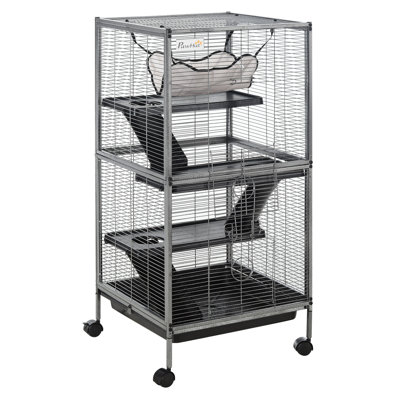 Cage roulante en métal pour petits animaux, Chinchilla - 20,5 po x 20,5 po x 44,75 po - Acier - Produit pour animaux de compagnie - Gris - Plateau amovible - Ventilé