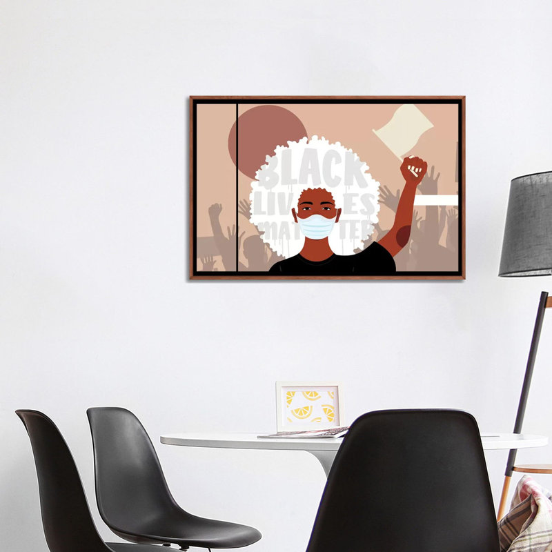 Protest I - impression d'art graphique, Aucun mat, H 26 po x l 40 po x 1,5 po, Toile avec cadre en bois brun classique