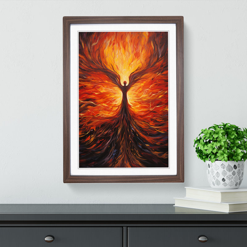 XYZ-FRM-V1223-5112 Phoenix Expressionism No.2 - Single Picture Frame Print on Wood, 34cm H x 25cm W x 2cm D, Walnut