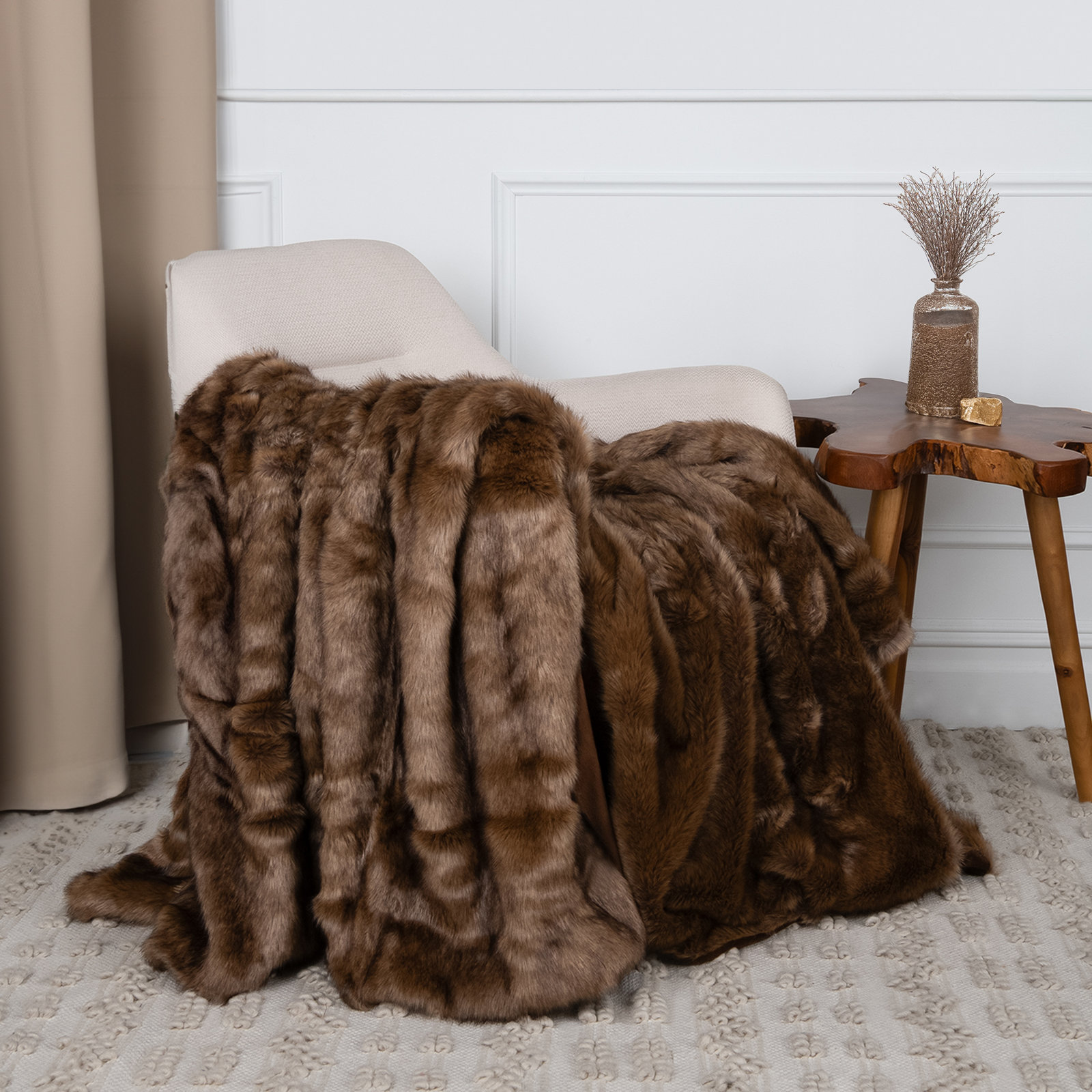 Faux Fur Knit Throw Blanket, 58" W x 84" L