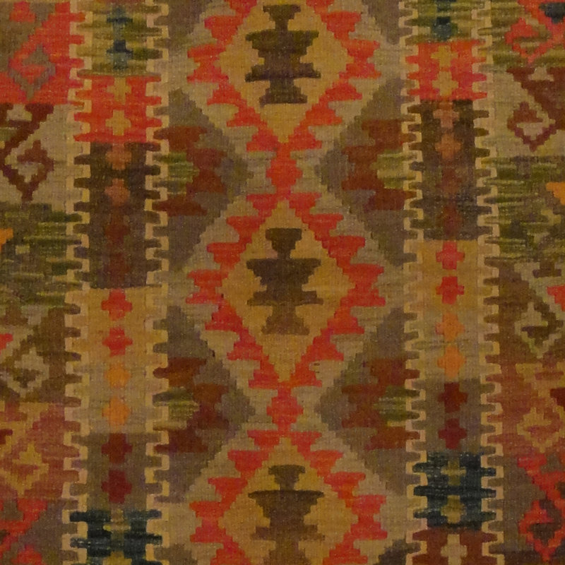 Tapis rouge / brun / vert Kilim