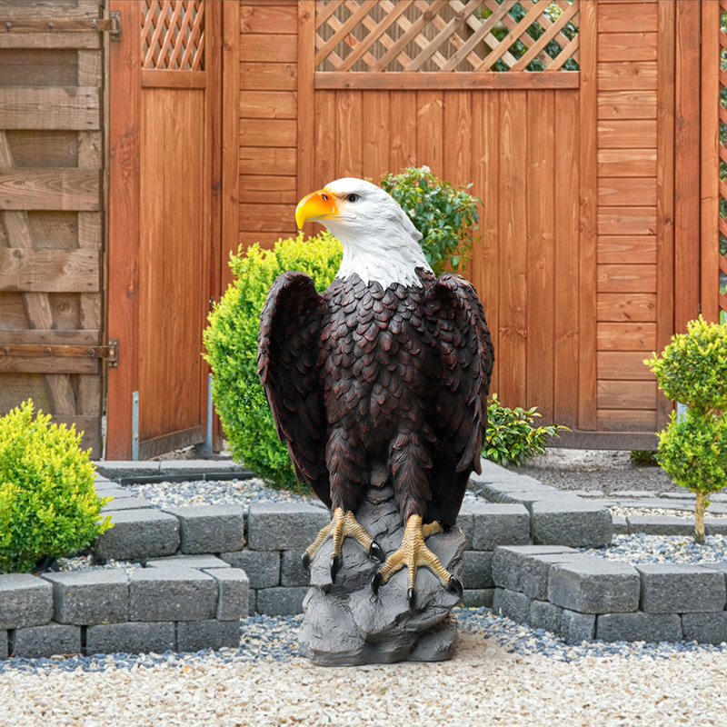 Realistic Bald Eagle Garden Statue, Durable Resin Lawn Ornament, 24.4" Tall Outdoor Decor