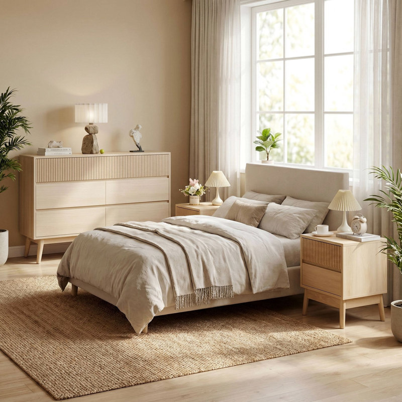 Fluted Style Bedroom Sets, 2 Nightstands And Dresser