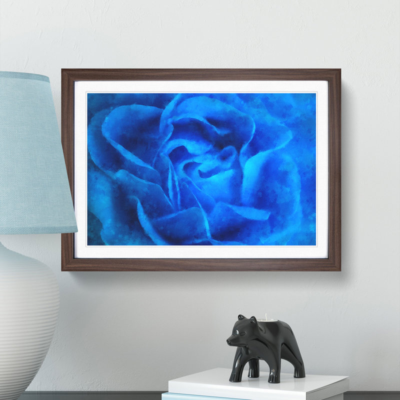 Folded Rose Petals in Blue - Picture Frame Graphic Art Print, Walnut Framed, 62cm H x 87cm W x 2cm D