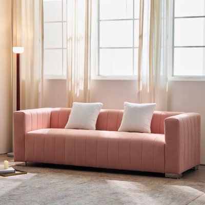 Canapé de salon rembourré en velours de luxe 87,01 po avec 2 coussins Clifford, rose