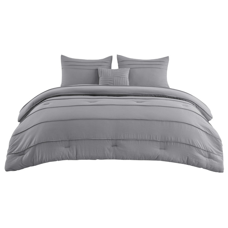 Bedsure Pinch Pleat Comforter Set Boho Bed-in-A-Bag Bedding Set with  Pillowcases for All Season, Gray