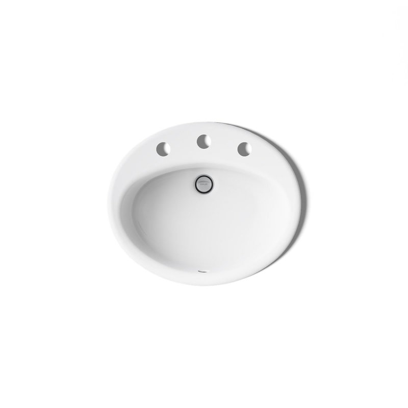 Farmington Metal Oval Drop-In Bathroom Sink with Overflow, White, 8" Center