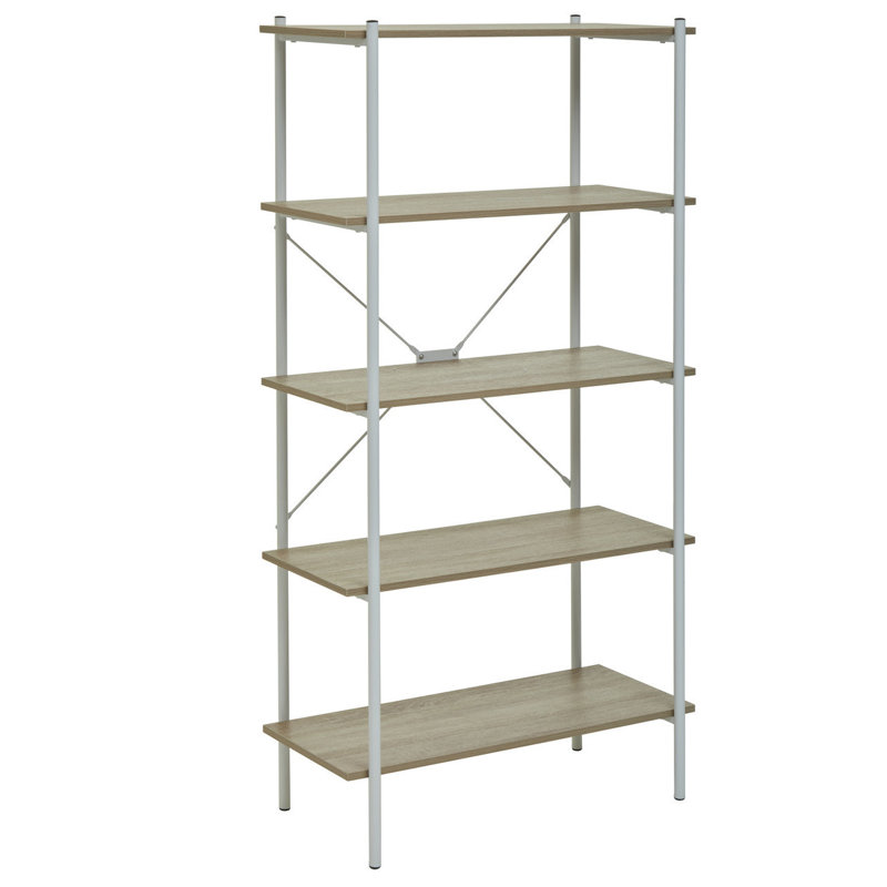 Octa 162cm H x 80cm W Manufactured Solid Wood Etagere Bookcase, Natural, White