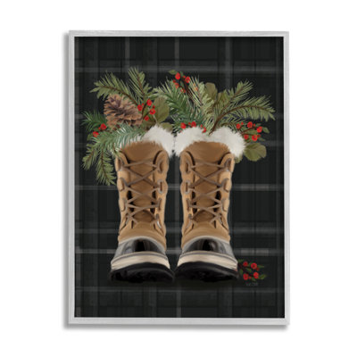 Cozy Winter Boots Holly Fir Sprig Arrangement by House Fenway - Graphic Art